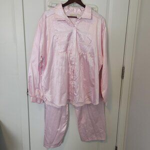 Vintage Intimate Mood Cottage Core Satin Pajama Set Women Size Large Pink